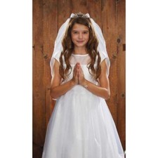 Crystal Tiara First Communion Veil Size 26 in L Made of Polyester