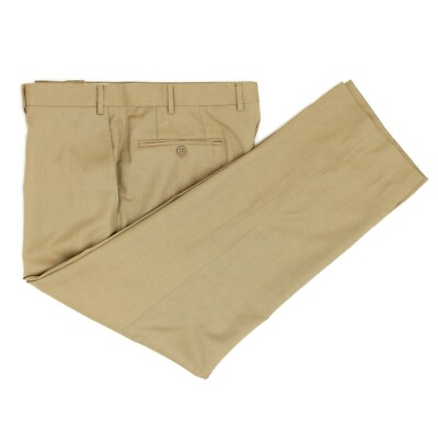 Canali 1934 Khaki 100% Wool Twill Flat Front Trousers Pants 38 56 Italy Flaws