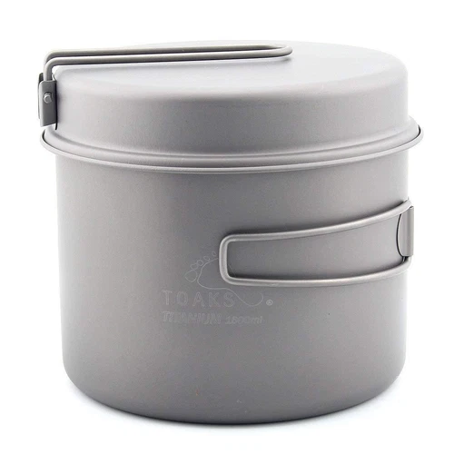 TOAKS CKW-1600 1600ml Cookware Set Ultralight Titanium Camping Pot w Frying Pan