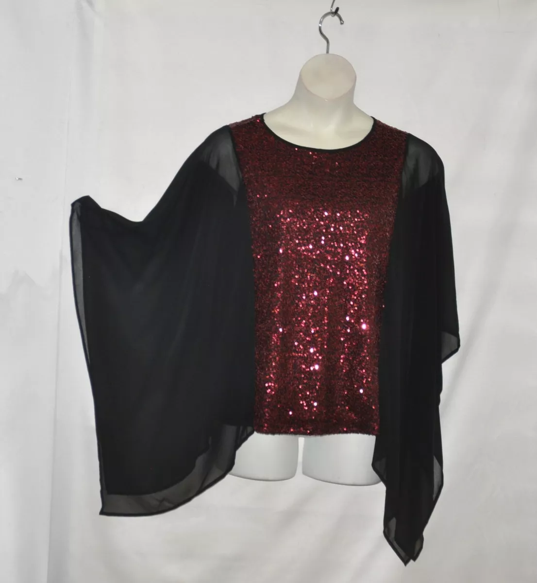 Bob Mackie Sequin Top with Chiffon Side Panels Size S Red eBay