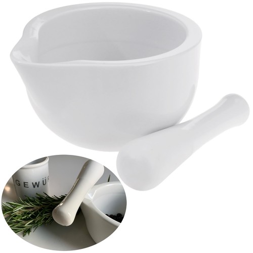 Manuelle Knoblauch- & Gewürzmühle – Mörser Und Stößel Set Aus Kunststoff (Weiß) Für Küche