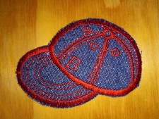Denim Baseball Hat Patch - Dark Blue & Red  with 