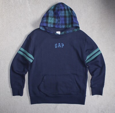 JUNGEN MARINEBLAU/KARIERTER OVERHEAD HOODIE VON GAP GRÖSSE XXL 13 JAHRE 