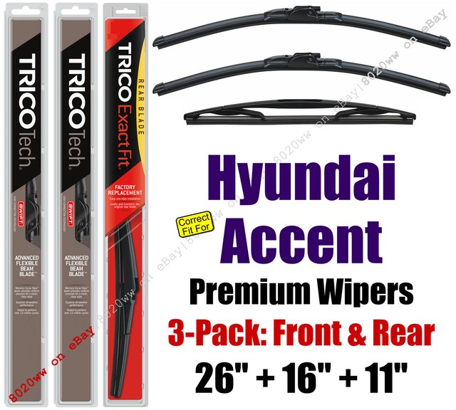 Wipers 3Pack Premium Front Special Rear fit 2012+ Hyundai Accent 19260