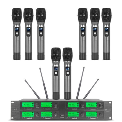 Sistema microfonico wireless professionale 8 canali UHF 8 microfono dinamico portatile in metallo - Foto 1 di 6