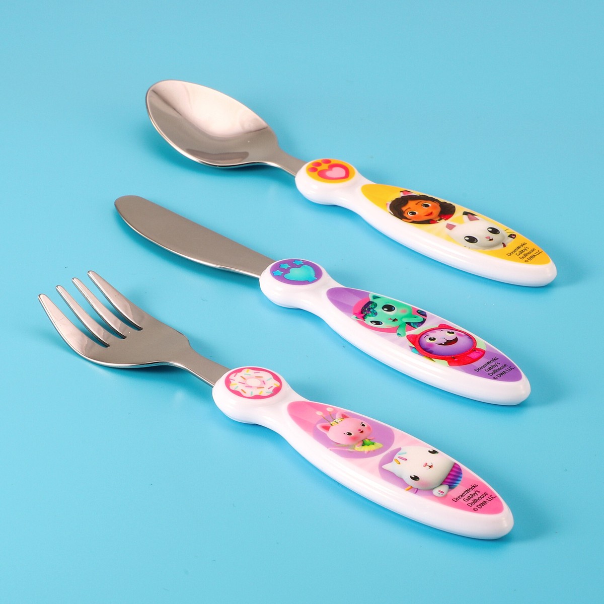 Gabby's Dollhouse Children's Kids 3pcs Cutlery Set, Knife/Fork
