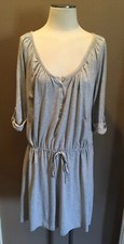 Old Navy L Gray Draw Waist Jersey Shirt Dress W Button Sleeves