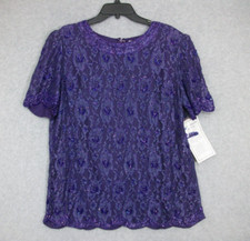 Candlelight  Champagne Women's Beaded Formal Blouse Mother of Bride Purple 16W