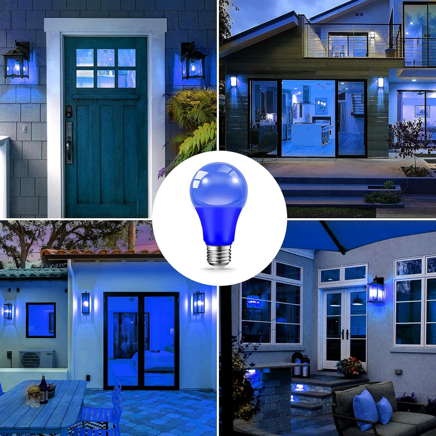 Blue Light Bulbs for Outdoor Porch, 9W(60W Equivalent) E26 Base LED Colored B...