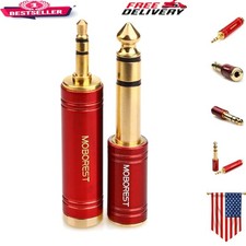 Pure Copper 3.5mm to 6.35mm Stereo Adapter - Durable Audio Connection, RED, 2PCS