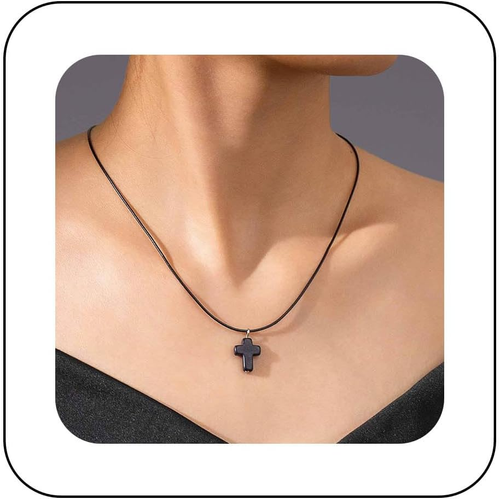 Boho Croce Collana Ciondolo Nero Acrilico Croce Collana Vintage in Pelle Croce C 313051262243