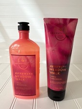 Bath  Body Works Renewing Meadow Walk Rose  Magnolia Body Wash  Cream Set