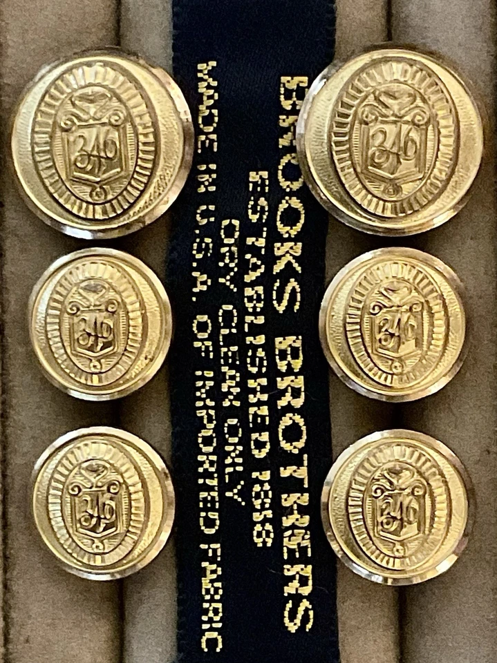 Juego de 6 botones de repuesto de metal tono dorado escudo escudo escudo Brooks Brothers 346 Foto 3 de 4