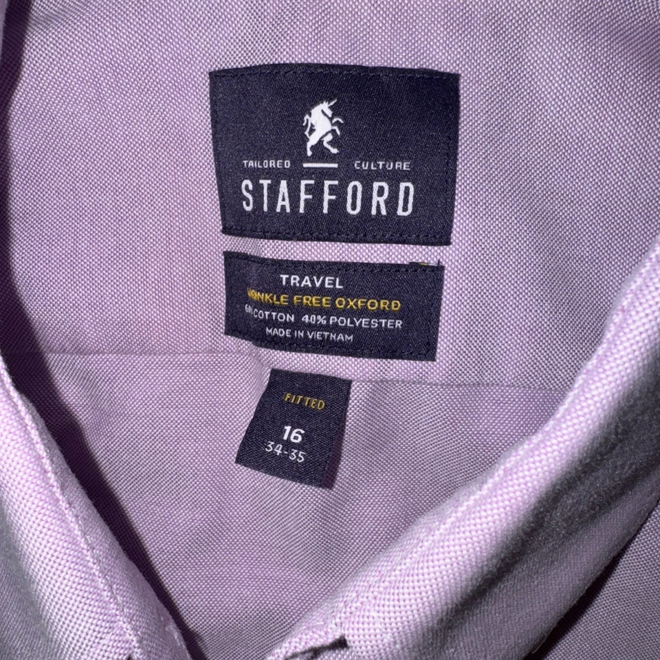 Camisa Oxford de Viaje Manga Larga con Botones Stafford Para Hombre Lg Carrera Oficina Foto 4 de 4