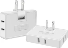 2 Pack 3 Way AC Flat Outlet Extender- Rotatable 90 Degree Plug Adapter, 2 Prong 