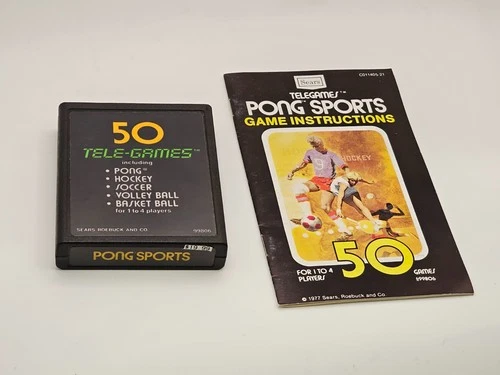 Pong Sports Atari 2600 Green Text Cartridge & Manual