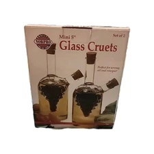 Norpro 792 Oil Vinegar Cruets Set Two Mini 5" Glass Dripless Spouts
