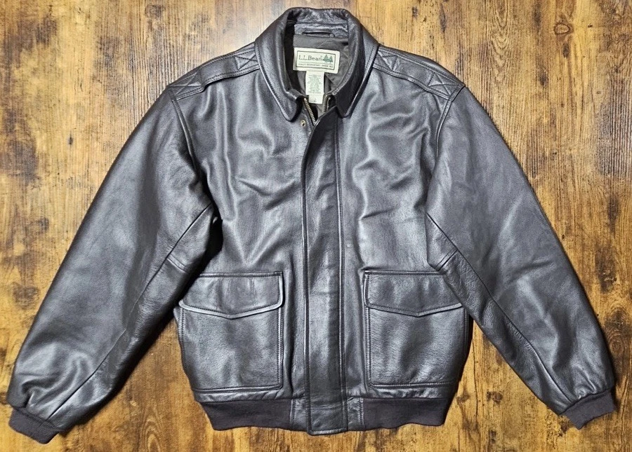 Vintage LL Bean Type A-2 Leather Bomber Flight Jacket Size Large Dark Brown
