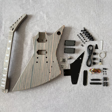 diy electric explorer guitar kit zebrawood body neck fingerboard black hardware