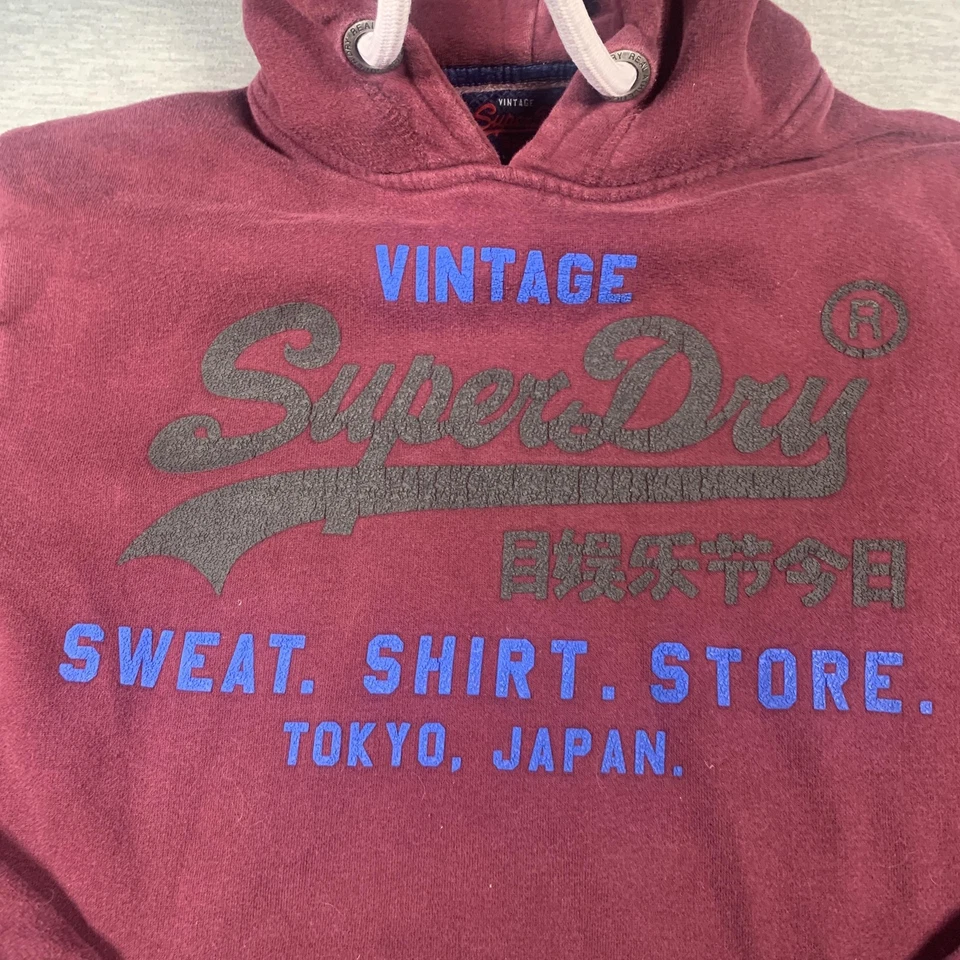 Superdry Sudadera con Capucha Hombre Mediana Borgoña Vintage Logo Gráfico Polar Pullover Tokio Foto 4 de 4
