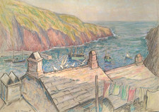 Original Pastellzeichnung Henry Samuel Merritt 1908-1948 Polperro Cornwall Cornish