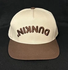 NEW Authentic Dunkin Donuts Upside Down Logo Beige/Brown SnapBack Hat Cap
