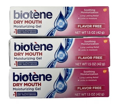 Pack Of 3 BIOTENE Dry Mouth GEL Flavor Free 1.5oz ( 42 g ) each fast Shipping