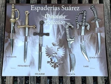 Set of 6 Miniature Sword Replicas Excalibur Napoleon Gengis Khan Fernando & More