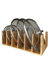 Kitchen Cabinet Organizer - Sturdy Bamboo Pot and Pan Organizer for Inside Ca...