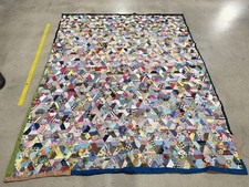 Vintage 1960  s 1970  s Patchwork Quilt Multicolor Handmade Crazy Blanket King Siz