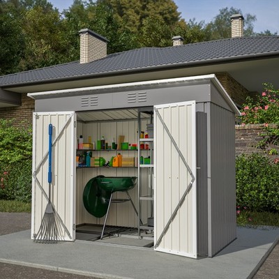 4'x8' Metal Outdoor Storage Shed Heavy Duty Large Garden Tool Shed w/Floor Kit