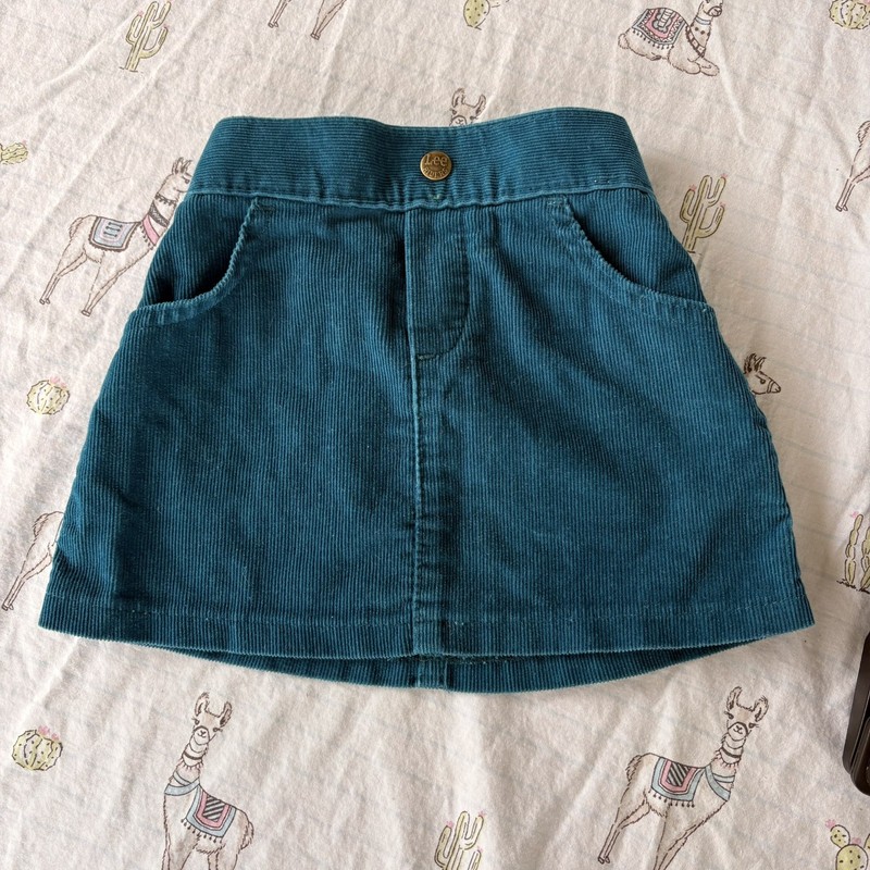Vintage Lee Corduroy Pencil Skirt USA Made 3T Teal Green Girls Denim EUC
