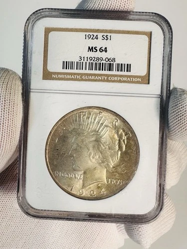 1924 SILVER PEACE DOLLAR $1 NGC MS64