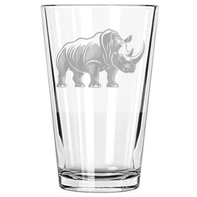 rhino Beer Glass Sandblast Etched engraved 16 oz pint