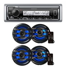 Kenwood KMR-M332BT Digital Media Receiver  2 Pairs KFC-1673MRBL Marine Speakers