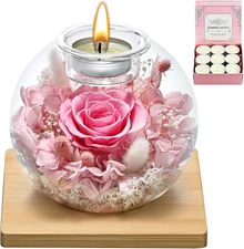 Birthday Gifts for Women,Eternal Preserved Real Rose with Scented Candle (Bergam