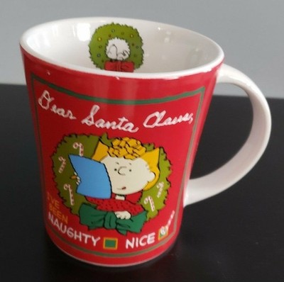 PEANUTS SALLY SNOOPY CHRISTMAS Coffee Mug Cup      DEAR SANTA NAUGHTY OR NICE