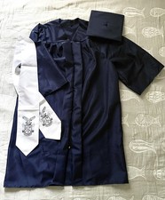 High School Female Girls Graduation Cap Gown Stole Poly Navy Blue 5'1"-5'3"