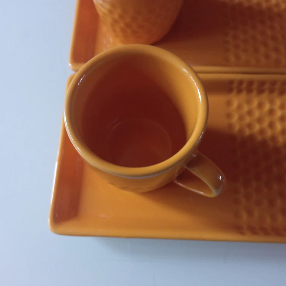 GENEVIEVE    LETHU    grain de riz 6  tasses  et  sous tasses à  café    VINTAGE - Photo 2/4