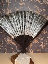Vintage Japanese Silver Lacquered Folding Fan with Paper Bamboo