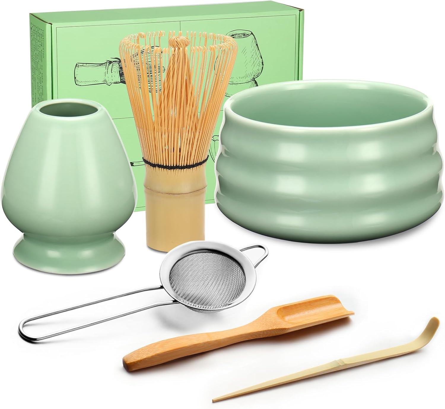 Geebuzz Matcha Whisk Set - Matcha Bowl and Bamboo Matcha Whisk, Scoop, Spoon, S