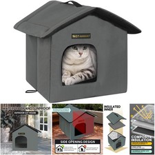 Weatherproof Grey Insulated Cat House Winter Selfwarming Shelter