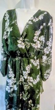 Lane Bryant Floral Print Faux Wrap Midi Dress Green/White Chiffon Spring Size 28