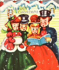 Vintage Christmas Card, RETRO CHRISTMAS CAROLERS ,UNUSED