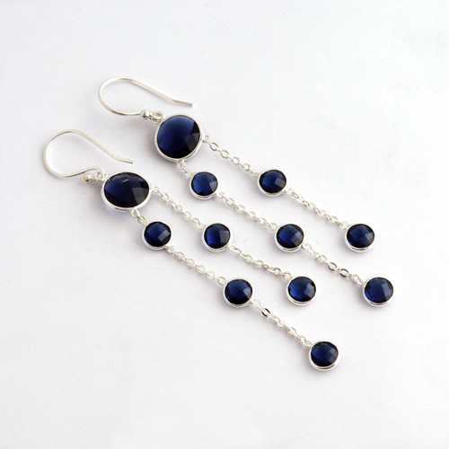 Hydro Long Statement Earrings Silver Plated Drop Dangle Bezel Set Gift Earrings - Picture 12 of 29