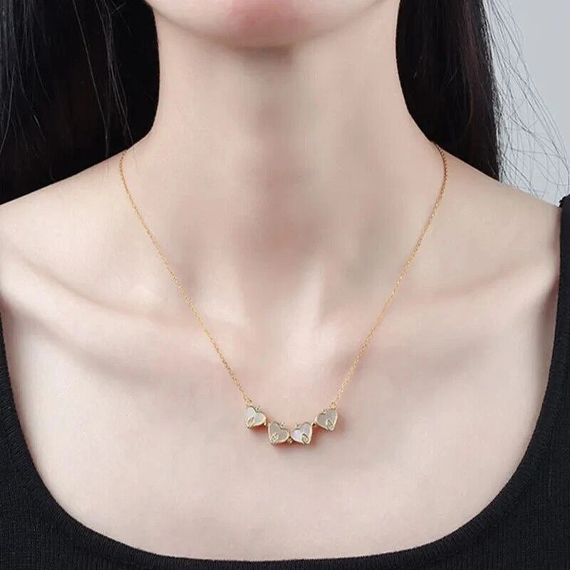 Collana Ciondolo Quadrifoglio o Quadro Cuore con Strass Smaltato Elegante Donna - Immagine 4 di 4