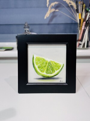 Limettenscheibe Ölgemälde - GERAHMT Original Zitrusfrüchte Stillleben FineArt signiert