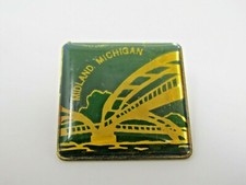 Vintage Midland Michigan Souvenir Pin Dow Chemical Logo Bridge Green Gold Enamel