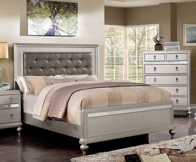 Elegant Button Tufted Leatherette Silver Color Queen Size Bed Bedroom Furniture Ebay