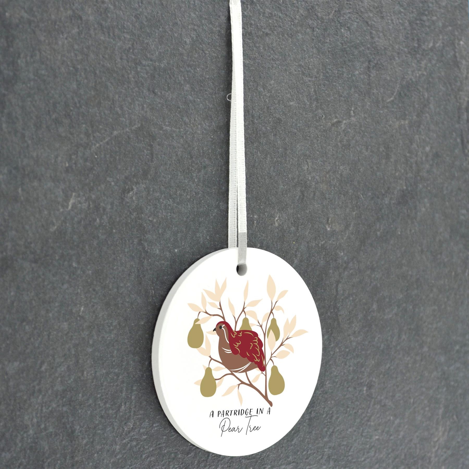 The Twelve Days Of Christmas Partridge Pear Tree Illustration Ceramic Ornament